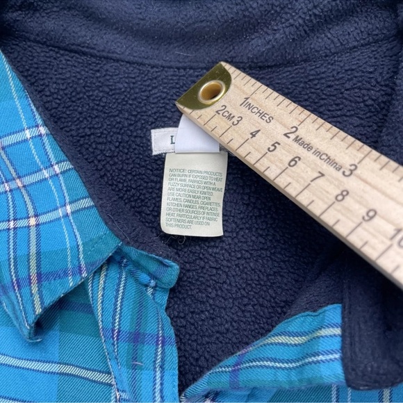 LL Bean Shacket Womens Large Blue White Plaid Fleece Lined Button Up Barn Chore - Picture 5 of 11